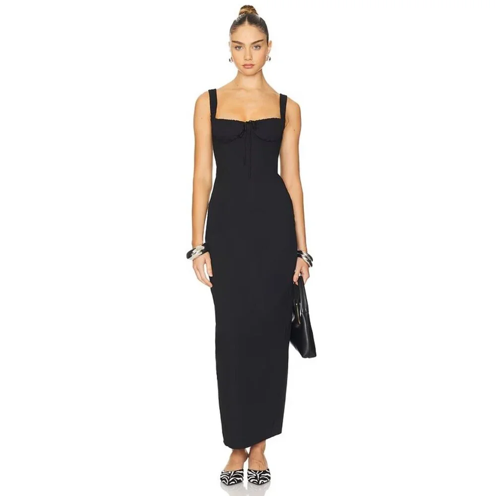 LIONESS Hot Nights Maxi Dress in Onyx Black